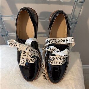 Zara Black Patent Dress Shoes 8.5 size with Statement Laces 39 EU sz